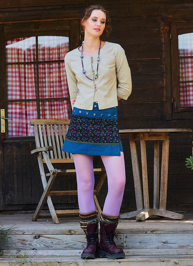 Snap Closure Patchwork Wrapped Floral Skirt 4670