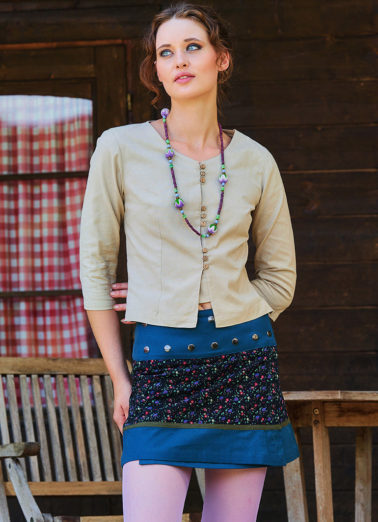 Snap Closure Patchwork Wrapped Floral Skirt 4670