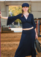 Double Breasted Half Sleeve Black Winter Blouse 4723