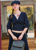 Double Breasted Half Sleeve Black Winter Blouse 4723