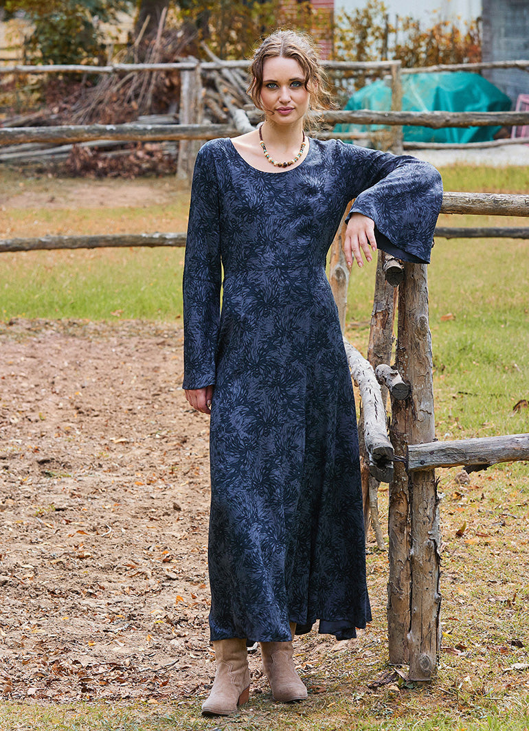Boat Neck Tied Waist Spanish Sleeve Anthracite Winter Dress 4710