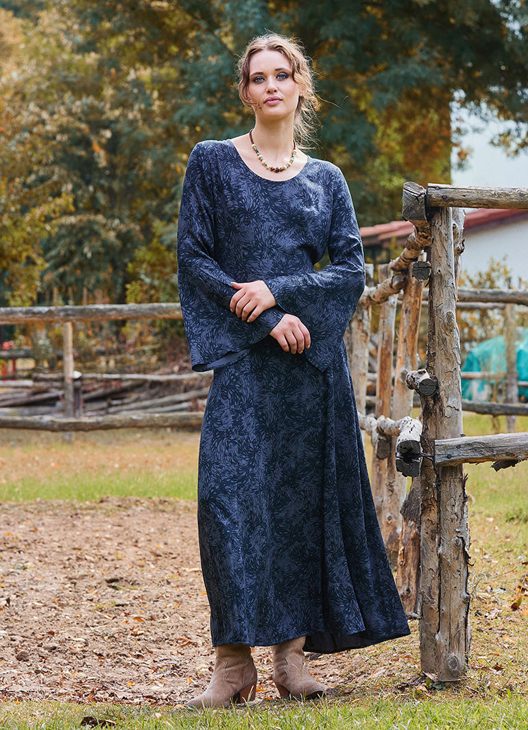 Boat Neck Tied Waist Spanish Sleeve Anthracite Winter Dress 4710