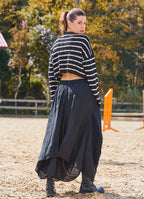Black Asymmetrical Skirt with Pocket and Tie Waist 4684