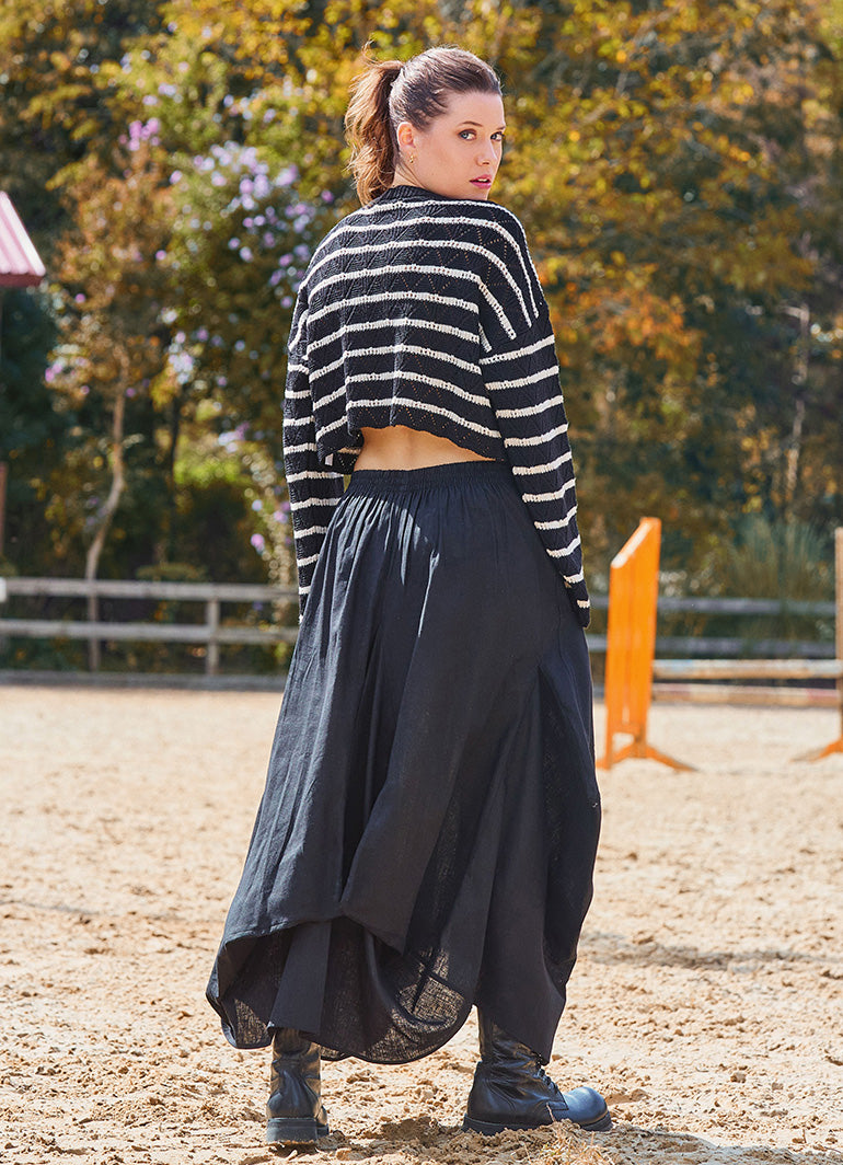 Black Asymmetrical Skirt with Pocket and Tie Waist 4684