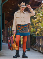 Snap Closure Pocket Patchwork Wrapped Petrol Floral Skirt 4687