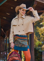 Snap Closure Pocket Patchwork Wrapped Petrol Floral Skirt 4687
