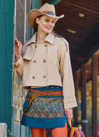 Snap Closure Pocket Patchwork Wrapped Petrol Floral Skirt 4687