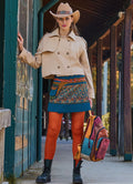 Snap Closure Pocket Patchwork Wrapped Petrol Floral Skirt 4687