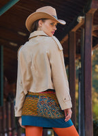 Snap Closure Pocket Patchwork Wrapped Petrol Floral Skirt 4687