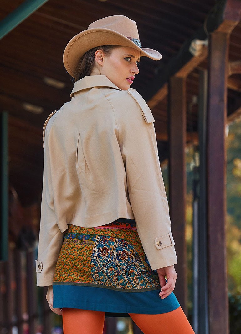 Snap Closure Pocket Patchwork Wrapped Petrol Floral Skirt 4687