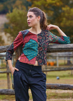 Crew Neck Half Sleeve Button Detailed Black Authentic Blouse 4786