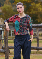 Crew Neck Half Sleeve Button Detailed Black Authentic Blouse 4786