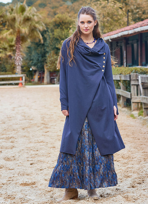 Anthracite Bohemian Cardigan with Thumbhole Button Detail and Hood 4694
