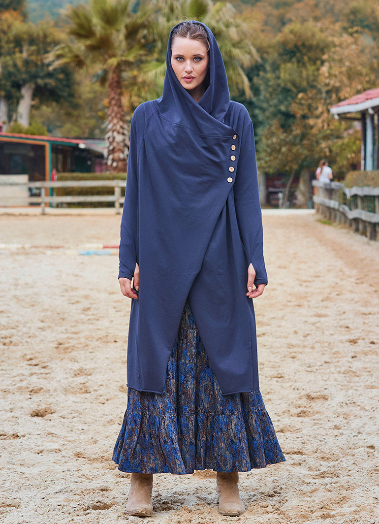 Anthracite Bohemian Cardigan with Thumbhole Button Detail and Hood 4694