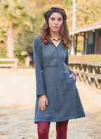 Anthracite Winter Dress with a Grandad Collar and Button Detail 4727