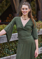 Double Breasted Half Sleeve Khaki Winter Blouse 4725