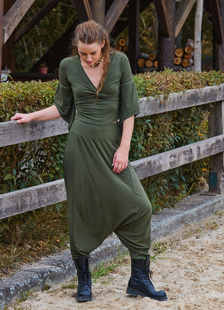 Double Breasted Half Sleeve Khaki Winter Blouse 4725