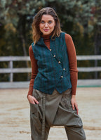 V Neck Cross Buttoned Green Authentic Blouse 4789