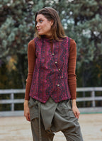 V Neck Cross Buttoned Burgundy Ethnic Blouse 4790