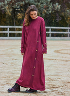 Crew Neck Button Detailed Burgundy Long Sleeve Dress 4760