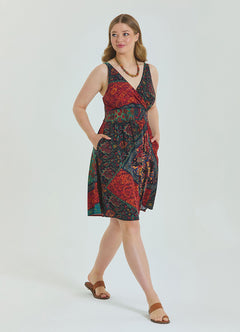 V Neck Robe Black Patterned Plus Size Dress 4585