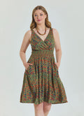 V Neck Robe Green Patterned Plus Size Dress 4586