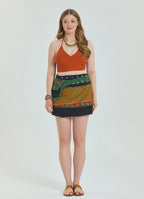 Snap Front Pocket Patchwork Wrap Green Plus Size Skirt 4688