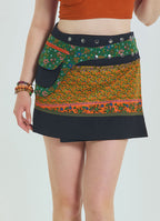 Snap Front Pocket Patchwork Wrap Green Plus Size Skirt 4688