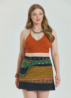 Snap Front Pocket Patchwork Wrap Green Plus Size Skirt 4688
