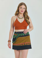 Snap Front Pocket Patchwork Wrap Green Plus Size Skirt 4688