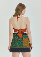 Snap Front Pocket Patchwork Wrap Green Plus Size Skirt 4688