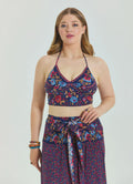Halter Neck Open Back Pink Floral Plus Size Crop Blouse 4616
