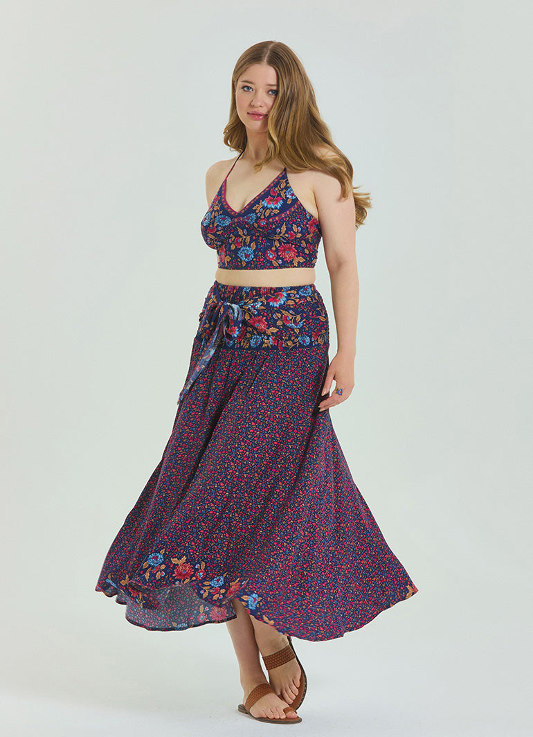 Floral Patterned Loose Asymmetric Plus Size Skirt