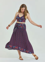Floral Patterned Loose Asymmetric Plus Size Skirt
