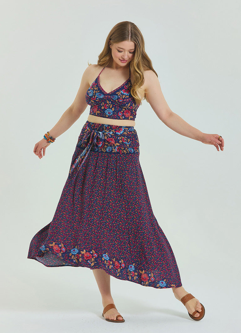 Floral Patterned Loose Asymmetric Plus Size Skirt