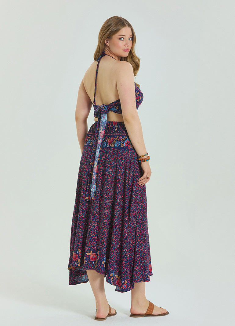 Floral Patterned Loose Asymmetric Plus Size Skirt
