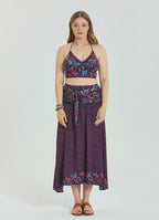 Floral Patterned Loose Asymmetric Plus Size Skirt