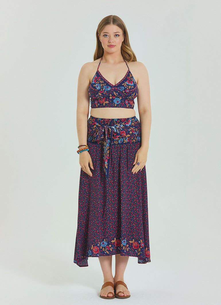 Floral Patterned Loose Asymmetric Plus Size Skirt