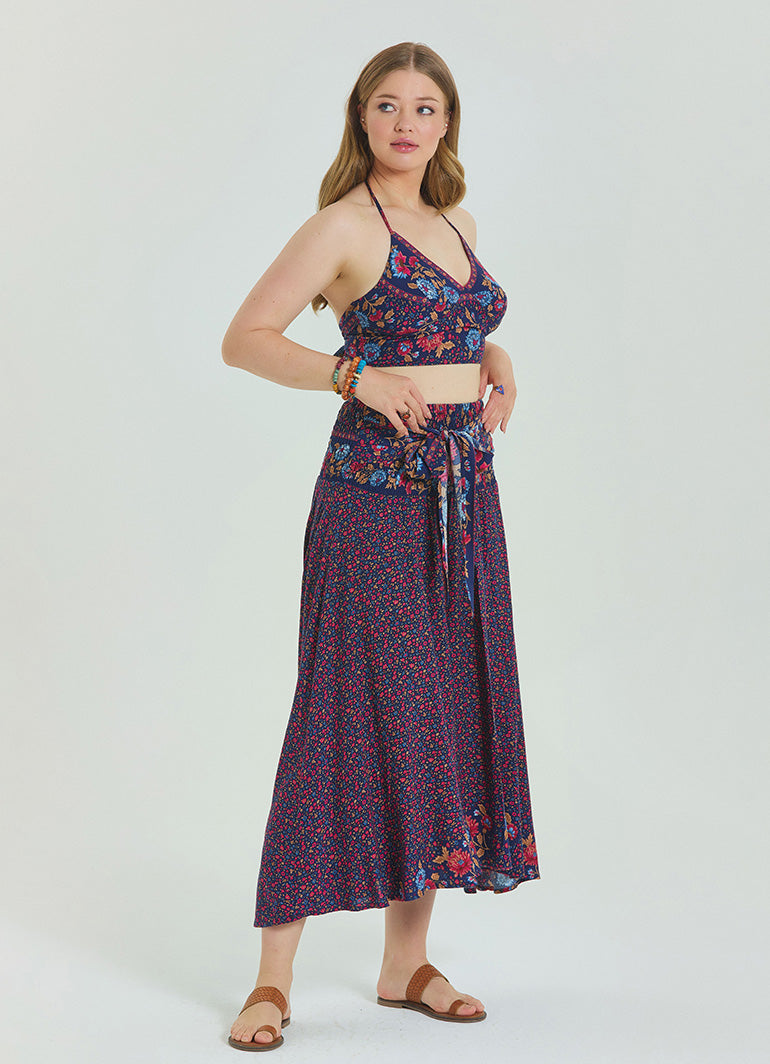 Floral Patterned Loose Asymmetric Plus Size Skirt