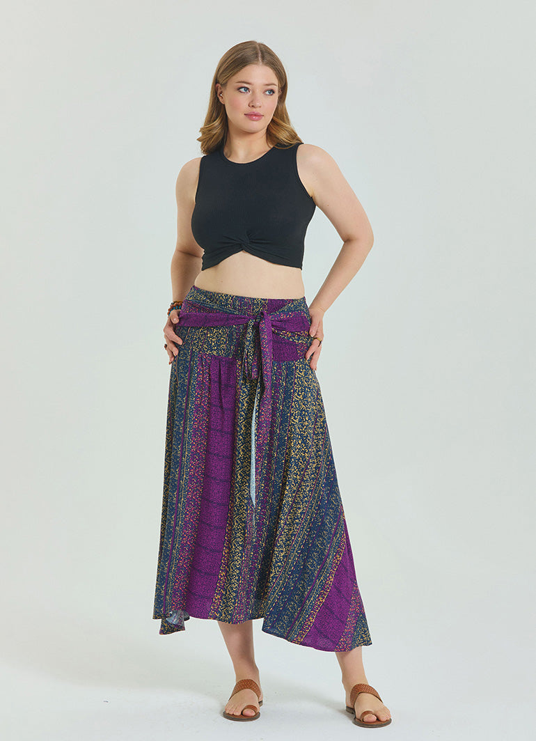 Purple Plus Size Skirt with Waist Tie 4596