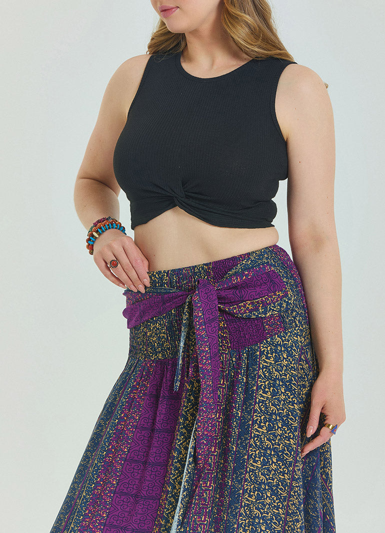 Purple Plus Size Skirt with Waist Tie 4596