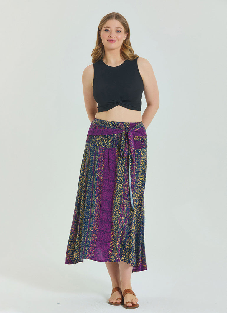 Purple Plus Size Skirt with Waist Tie 4596