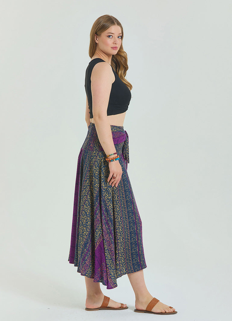 Purple Plus Size Skirt with Waist Tie 4596