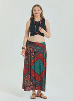 Red Plus Size Skirt with Elastic Waist and Drape Detail 4599