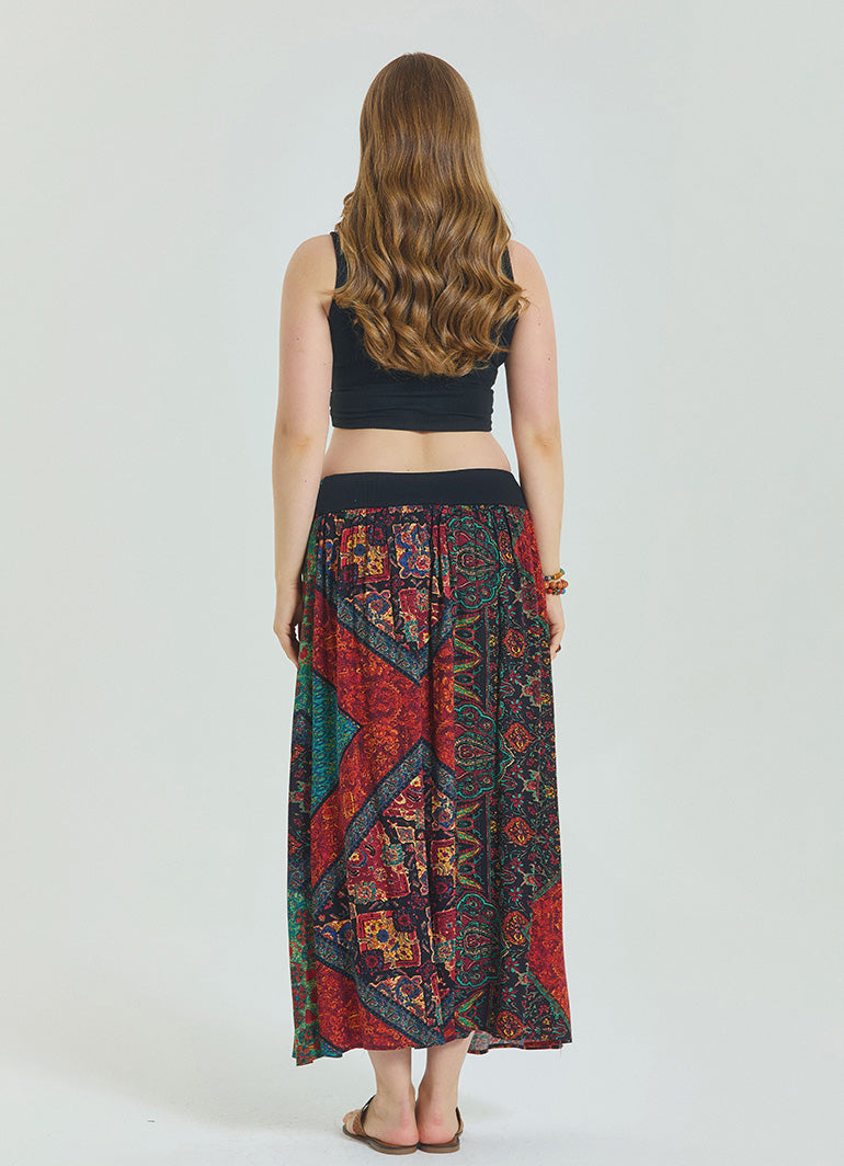 Red Plus Size Skirt with Elastic Waist and Drape Detail 4599