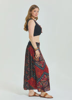 Red Plus Size Skirt with Elastic Waist and Drape Detail 4599