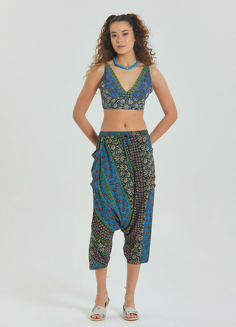 Elastic Waist Women's Capri Navy Blue Floral Shalwar 4657