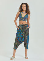Elastic Waist Women's Capri Navy Blue Floral Shalwar 4657