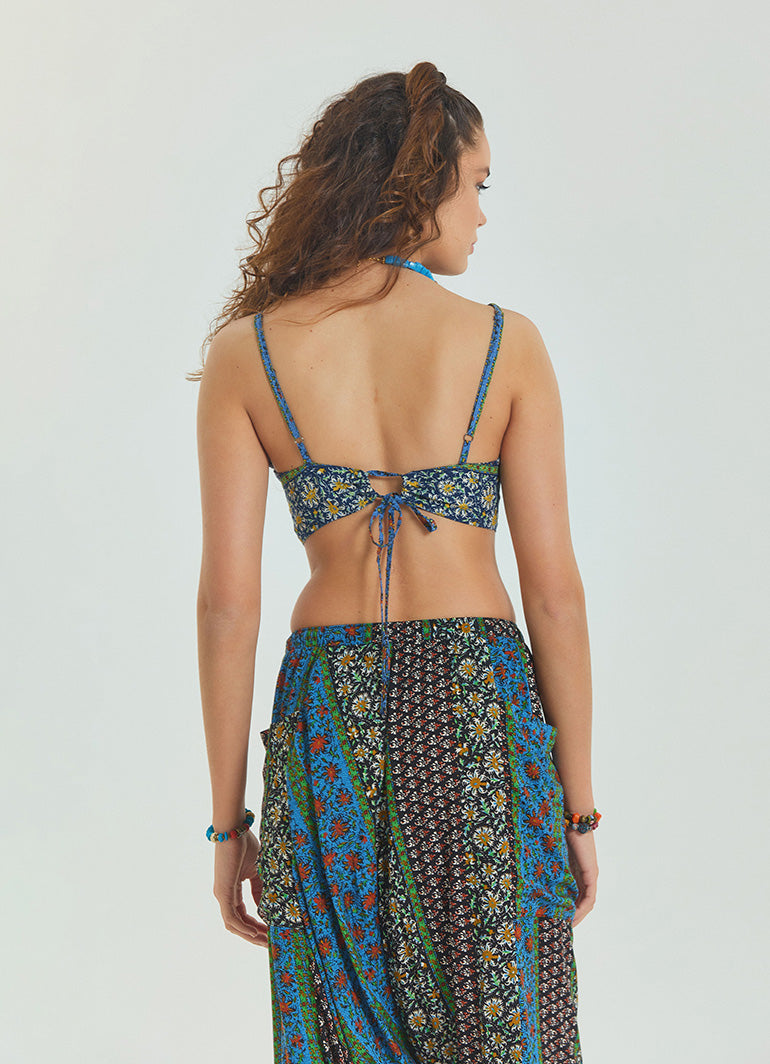 Lace Up Open Back Adjustable Navy Blue Authentic Blouse 4652