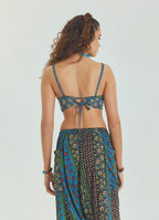 Lace Up Open Back Adjustable Navy Blue Authentic Blouse 4652
